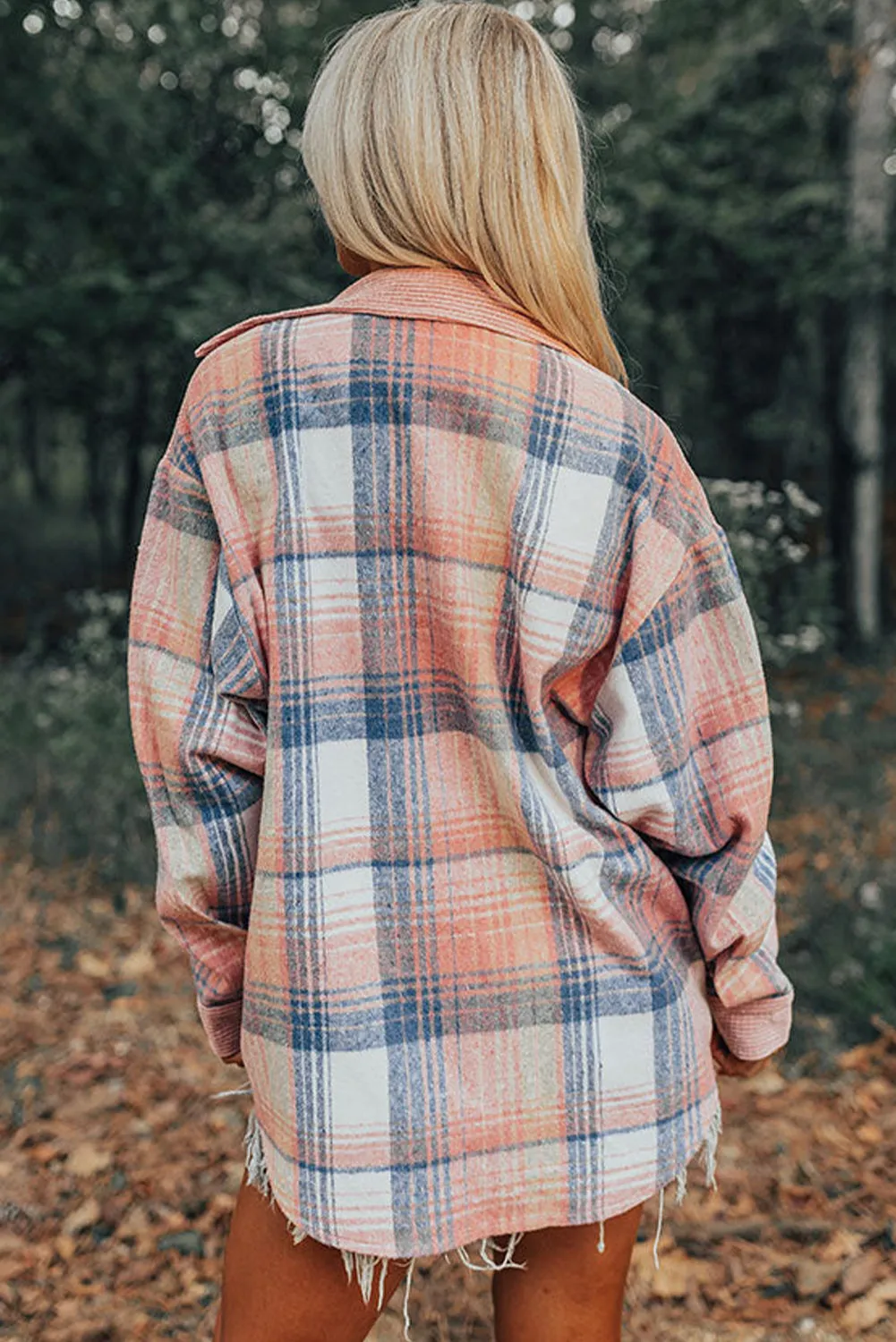 Cinnamon Plaid Corduroy Patchwork Chest Pocket Shacket