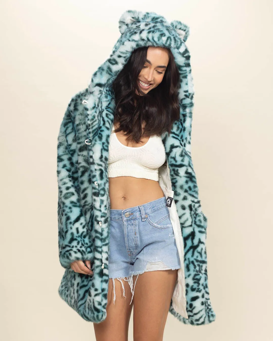 Classic Women's Faux Fur Coat | Aqua Cat