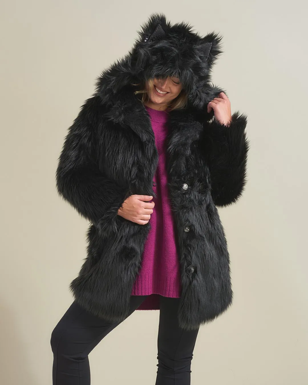 Classic Women's Faux Fur Coat | Black Wolf