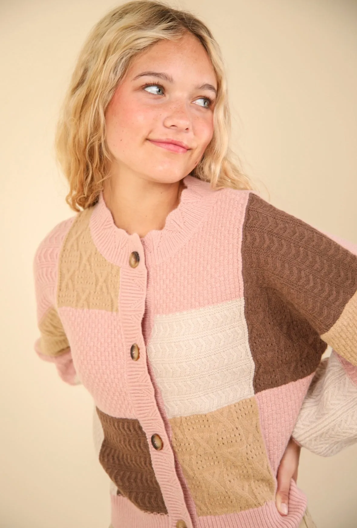 Color Block Button Down Textured Sweater Cardigan - 2 Colors!