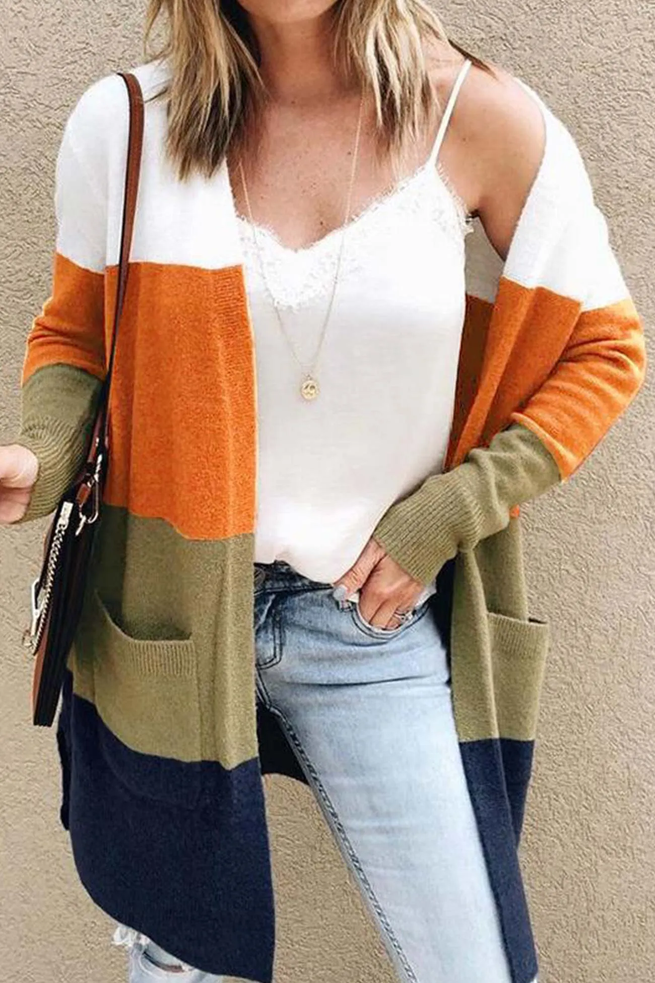 Colorblock Open Front Cardigan