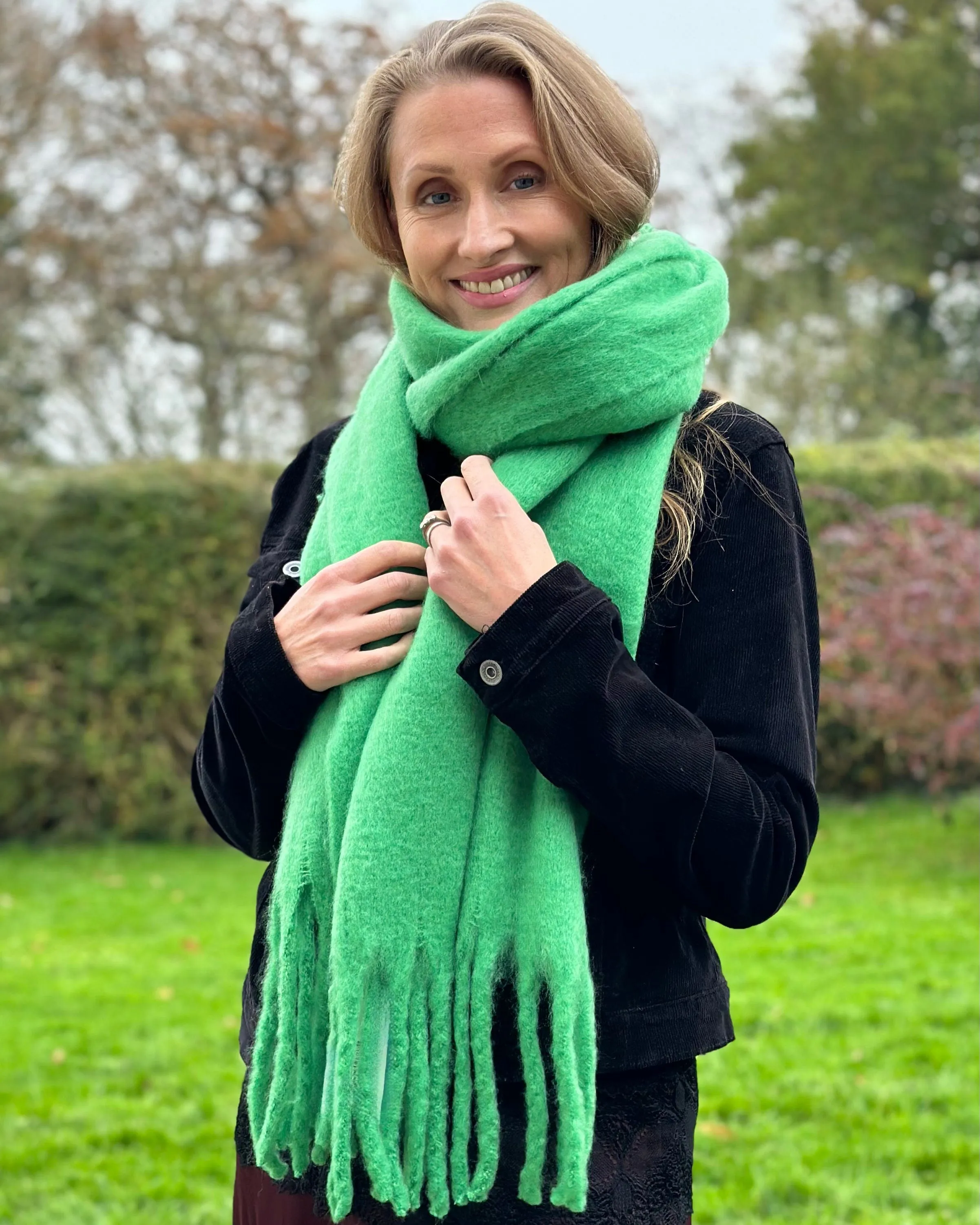 Cosy Plain Winter Scarf - Emerald Green