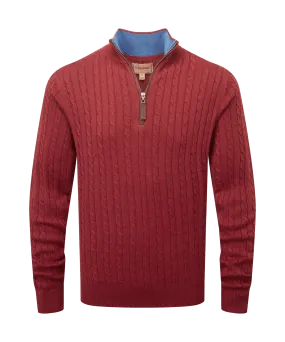 Cotton Cashmere Cable Quarter Zip Jumper - Chilli