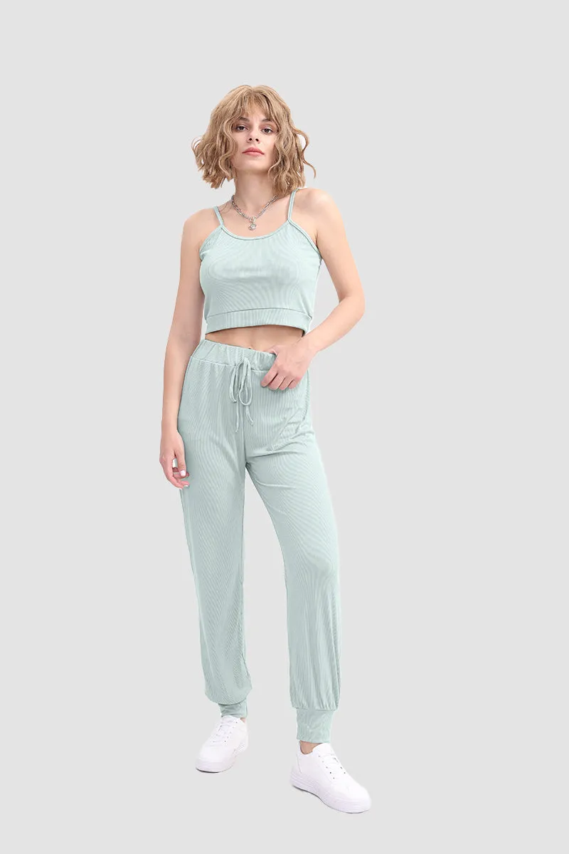 Crop Cami Knit Top & Drawstring Waist Pants