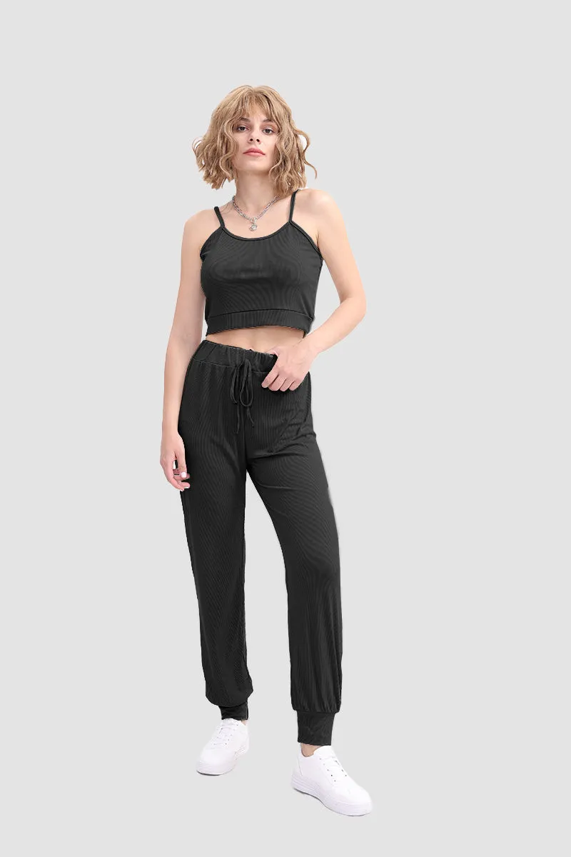 Crop Cami Knit Top & Drawstring Waist Pants