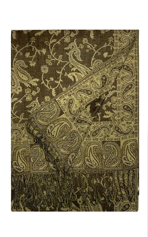 DB023-09 Coffee Paisley Print Pashmina Scarf