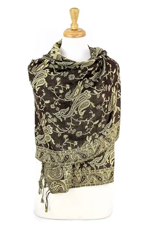 DB023-09 Coffee Paisley Print Pashmina Scarf