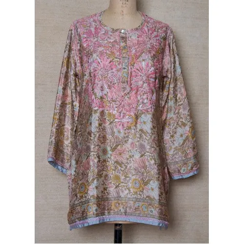 Dolma Silk Embroidered Tunic Rose Pink