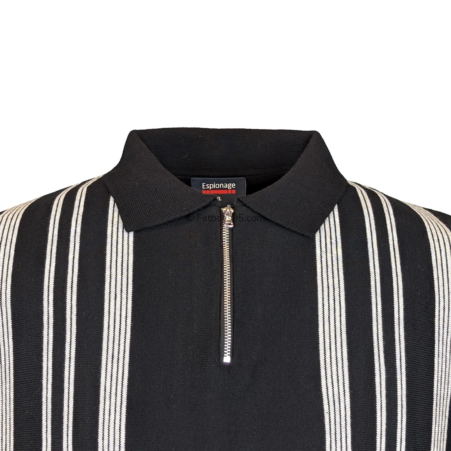 Espionage Quarter Zip Knitted Stripe Polo - KW066 - Black