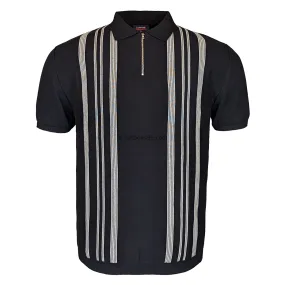 Espionage Quarter Zip Knitted Stripe Polo - KW066 - Black