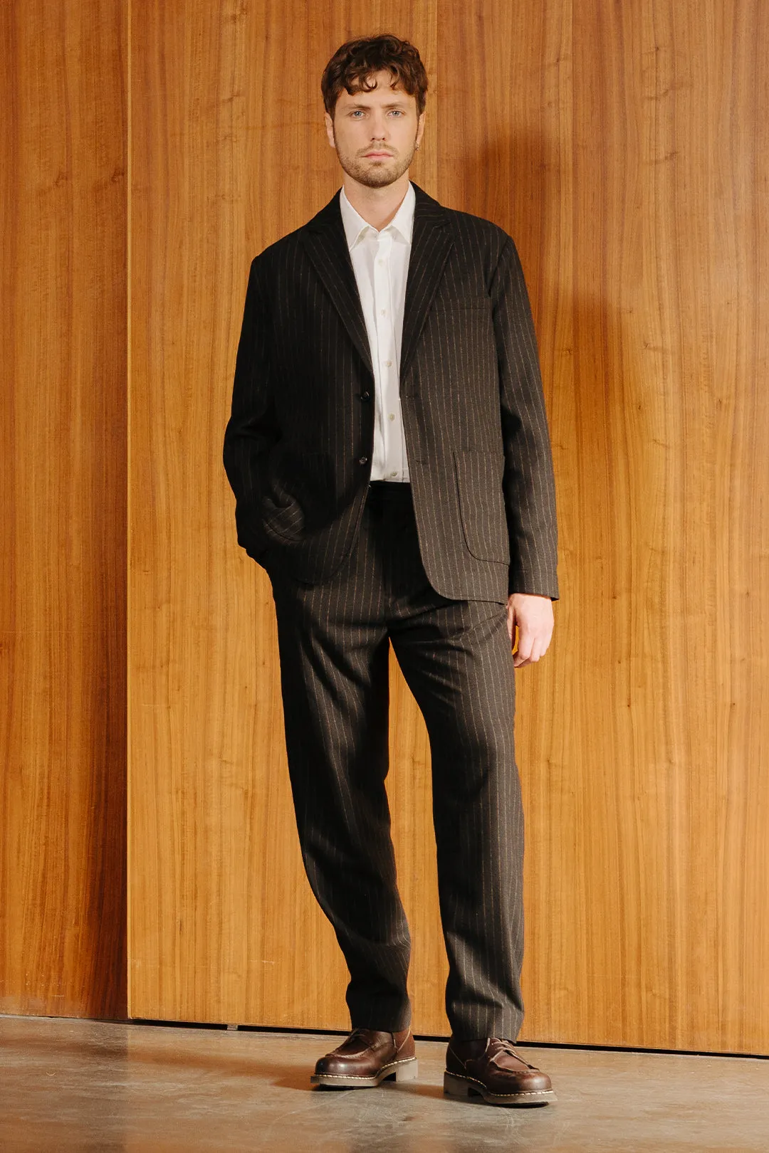 Espresso Chalk Stripe Wool Blazer