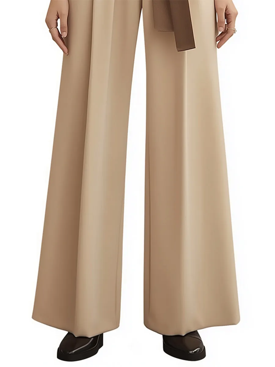 Fashionable Khaki Wide-leg Pants