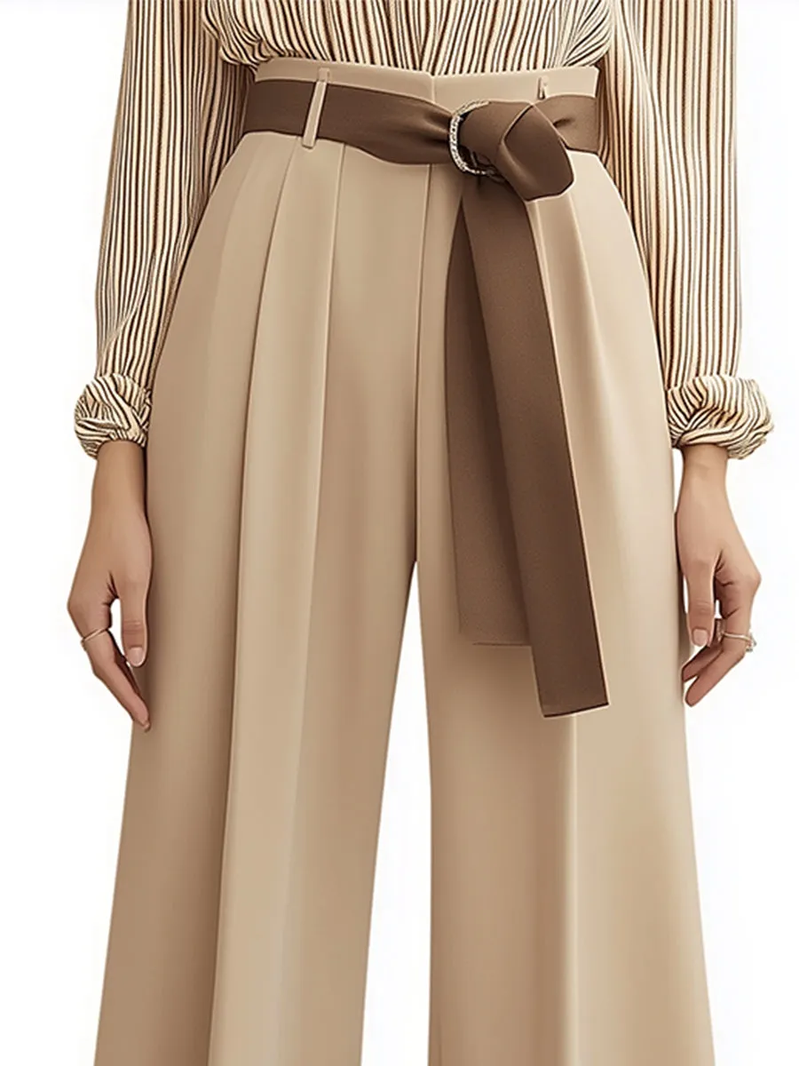 Fashionable Khaki Wide-leg Pants