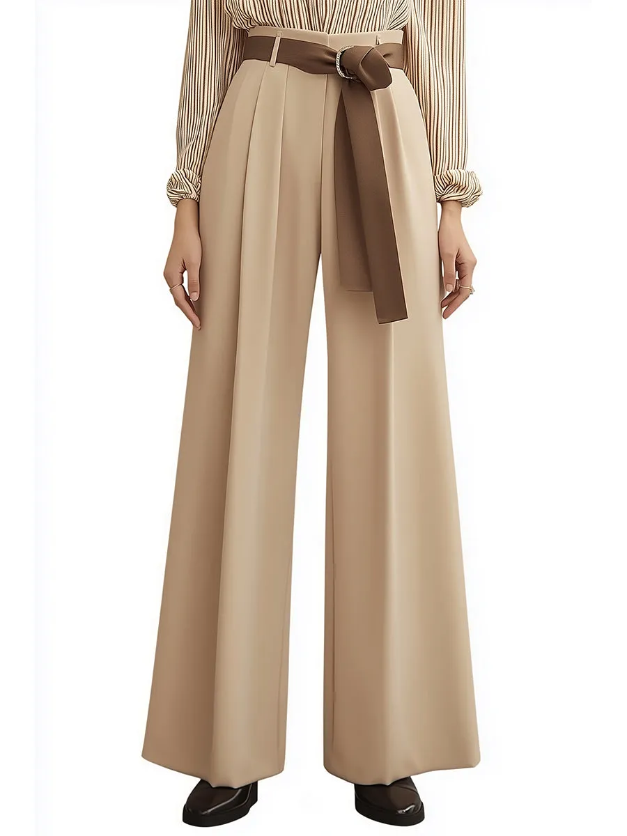 Fashionable Khaki Wide-leg Pants