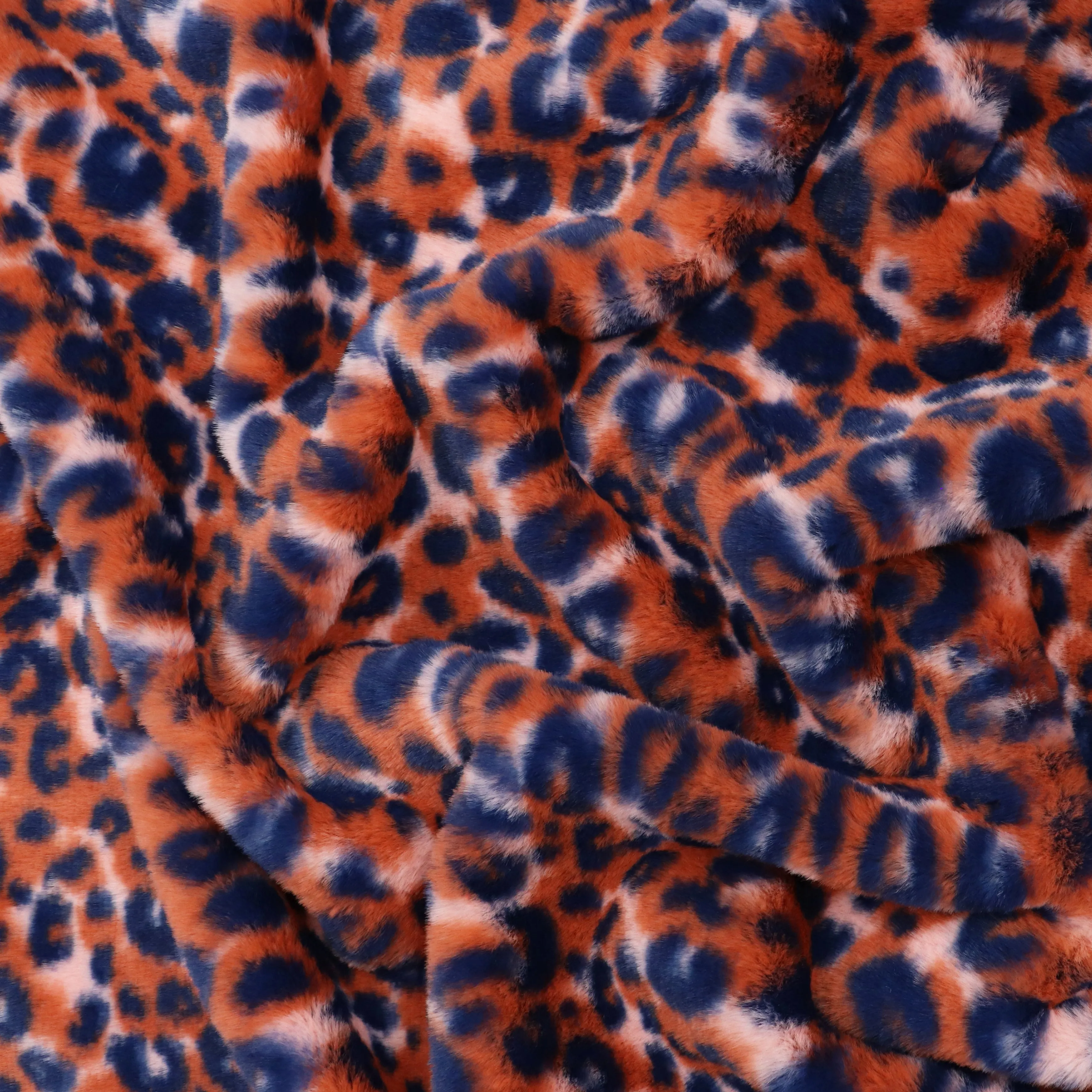 Faux Fur - Orange   Blue Leopard