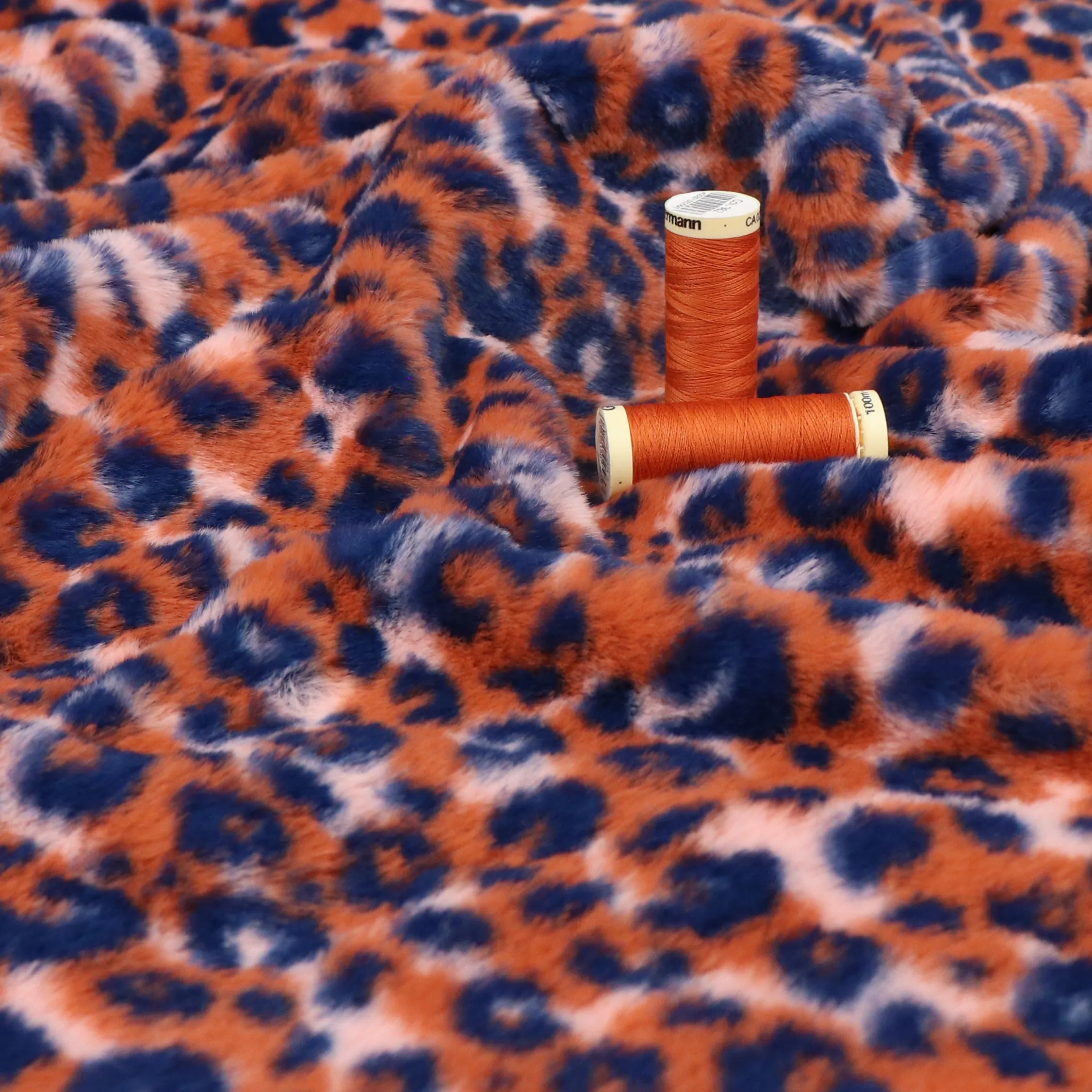 Faux Fur - Orange   Blue Leopard