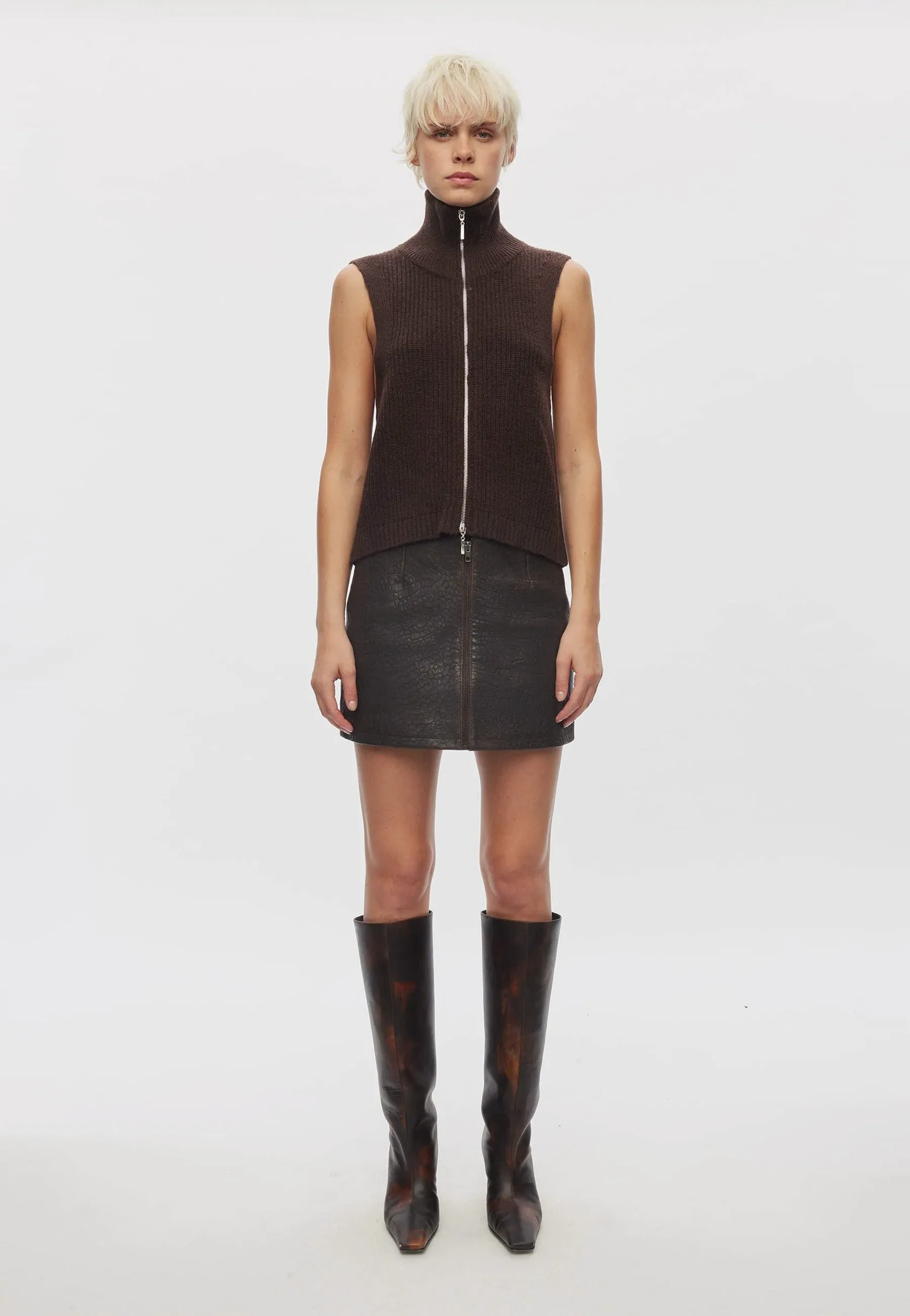 Fave Knit Zip Vest - Dark Oak