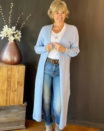 Fine Knit Long Cardigan - Pale Blue