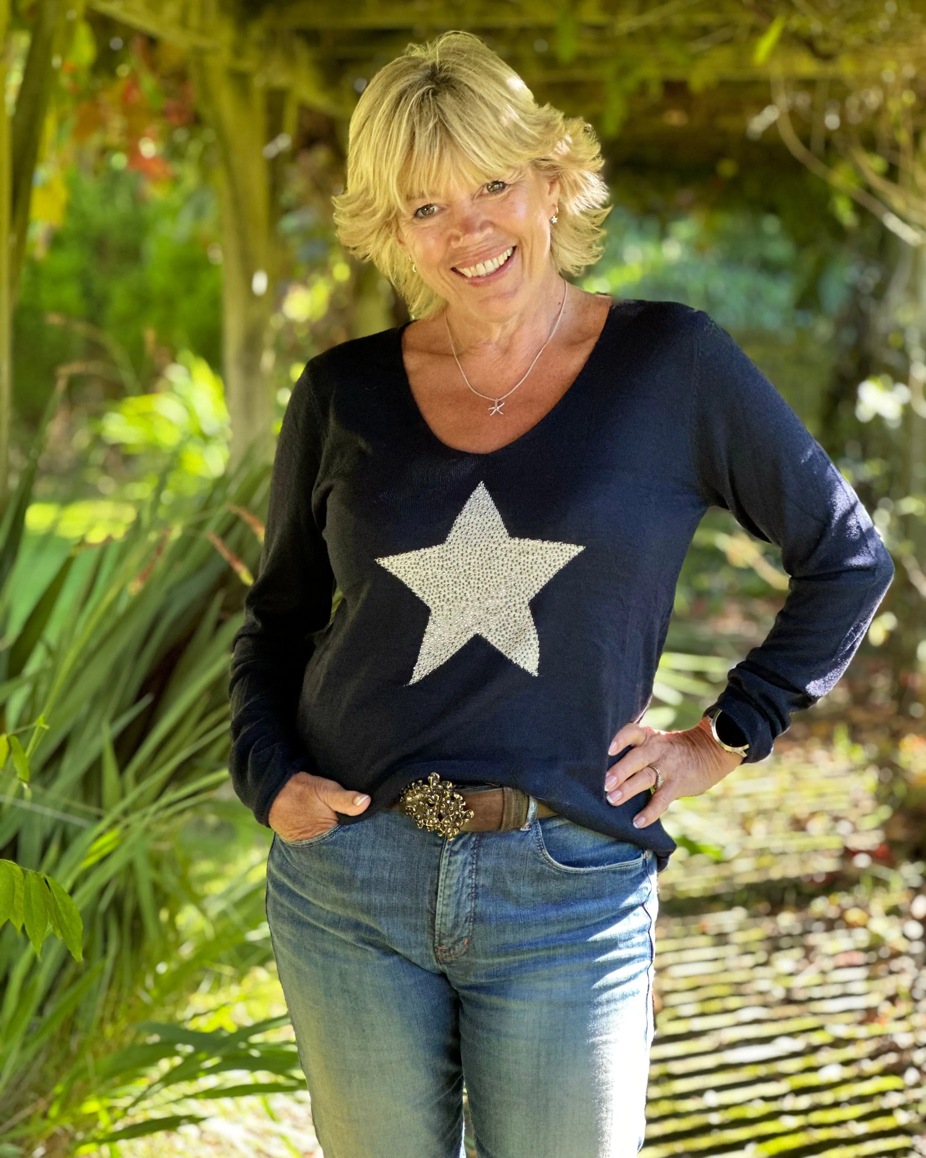 Fine Knit Star Jumper - Navy