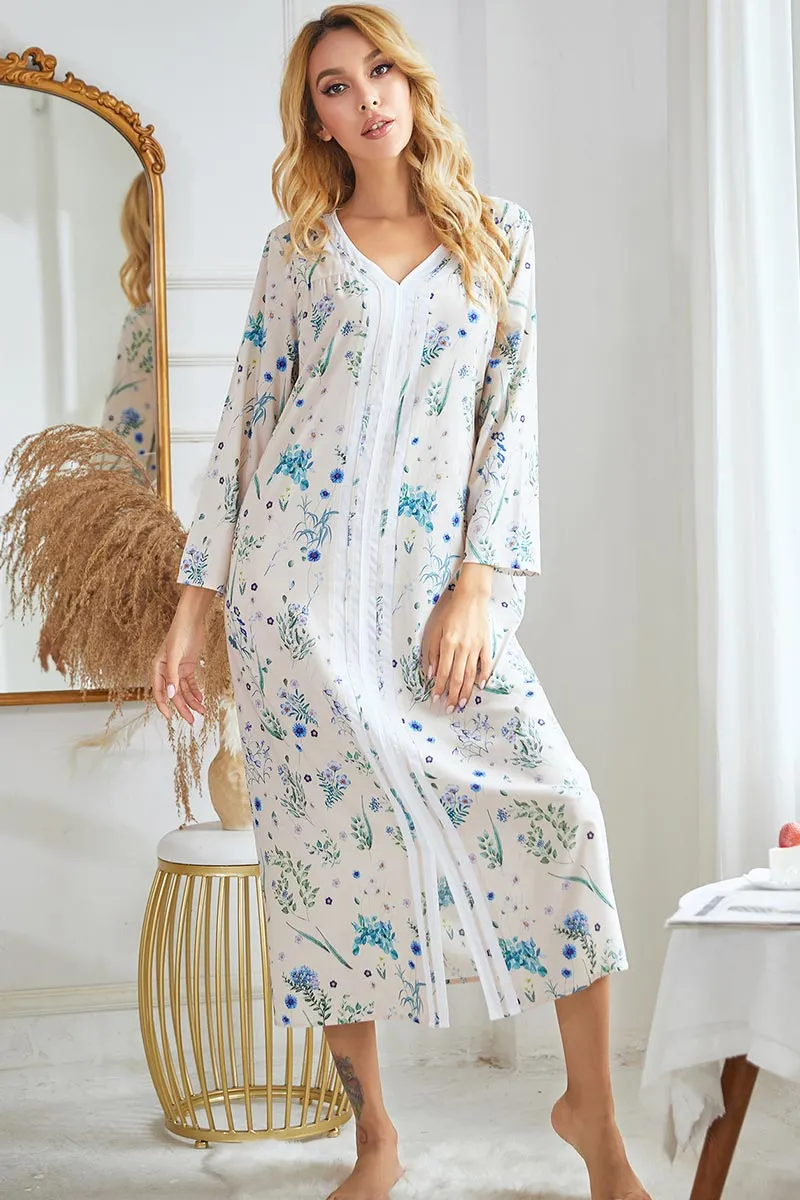 Floral Print Long Sleeve Nightgown