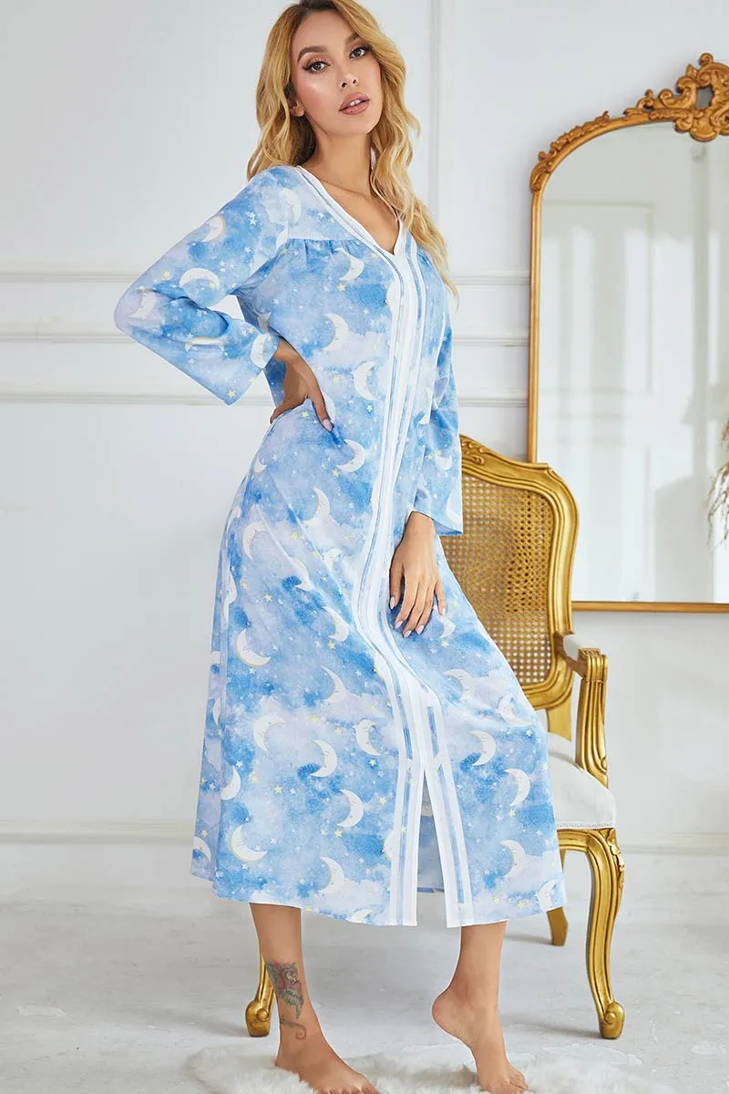 Floral Print Long Sleeve Nightgown