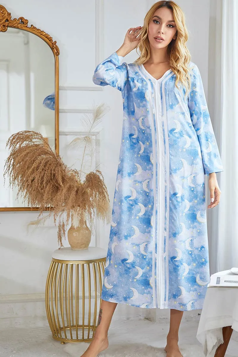 Floral Print Long Sleeve Nightgown