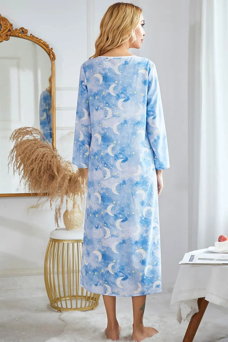 Floral Print Long Sleeve Nightgown