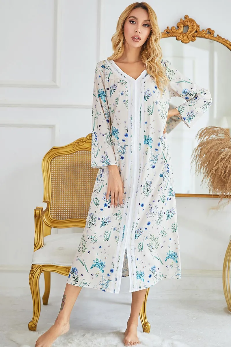 Floral Print Long Sleeve Nightgown