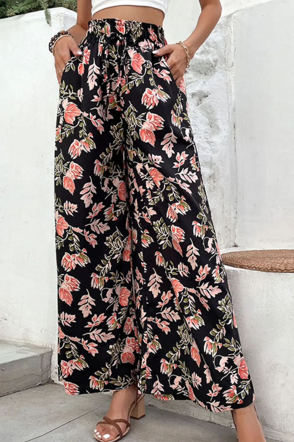 Floral Pull-On Wide Leg Pants