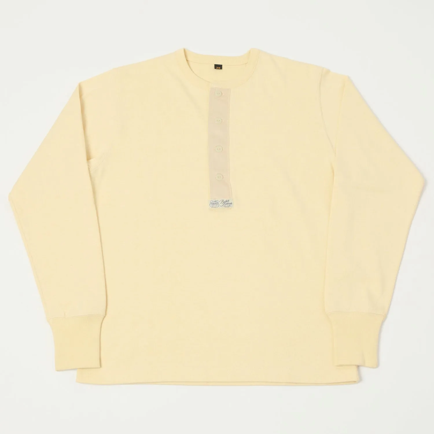 Freewheelers Henley Necked Long Sleeve Shirt - Straw Cream