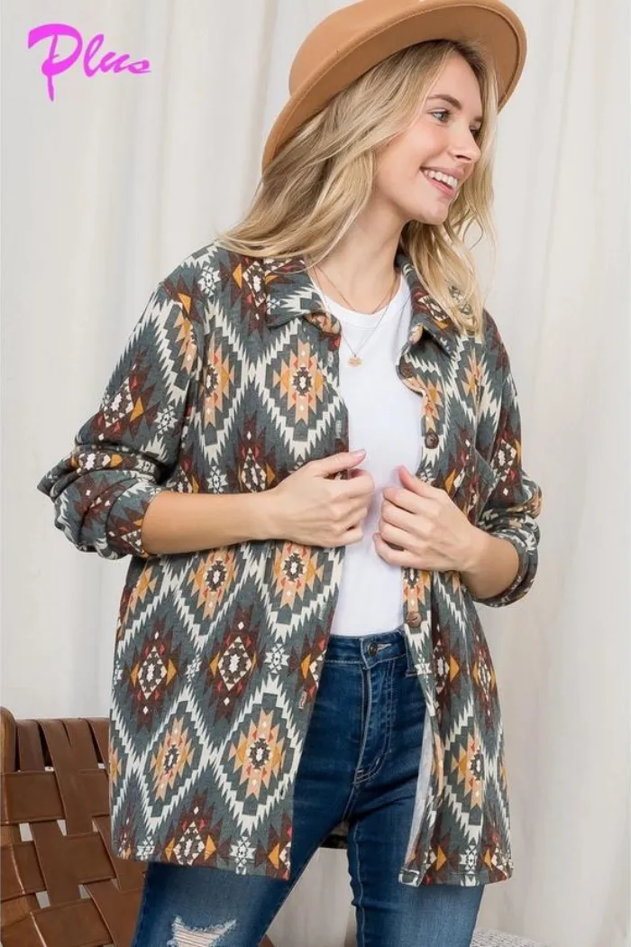 Fuzzy Aztec Button Down Shacket