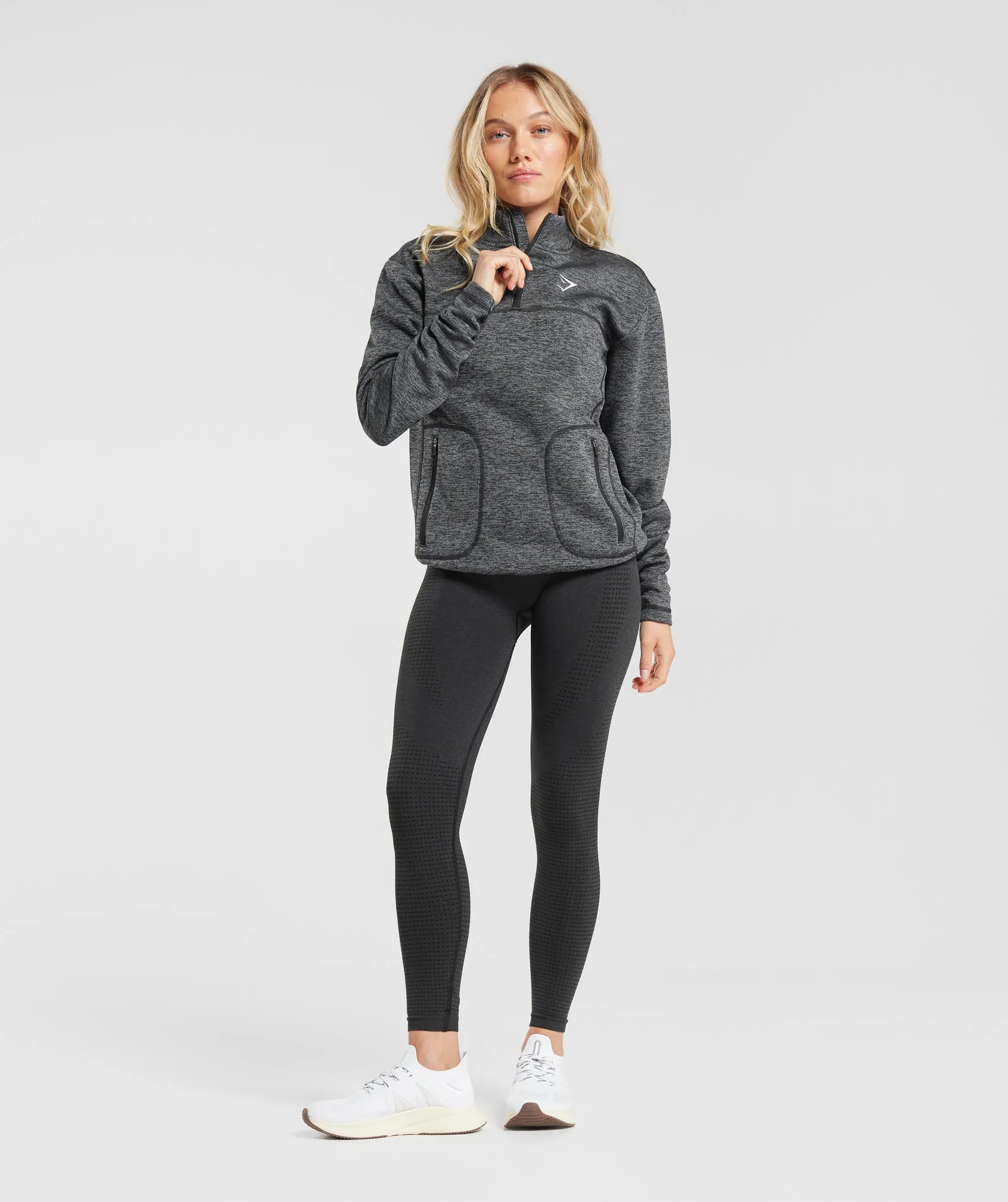 Gymshark Thermal Fleece 1/4 Zip Pullover - Black/Pitch Grey