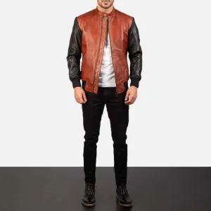 Handmade Black & Maroon Leather Bomber Jacket