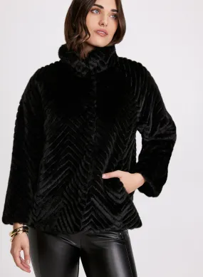 Herringbone Quilted Faux Fur Coat