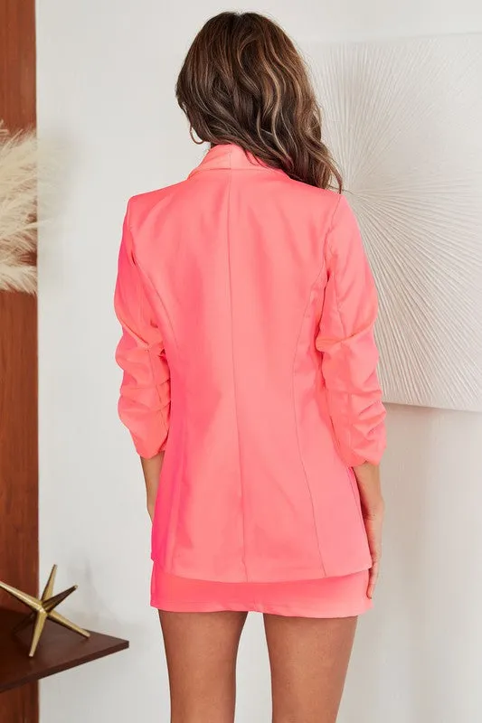 High Standards Neon Coral Pocketed Blazer