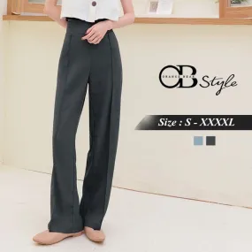 HIGH WAIST PURE COLOR STRAIGHT PLEAT PANTS