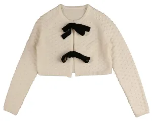 HKN540-BOW TIE CARDIGAN-Cream