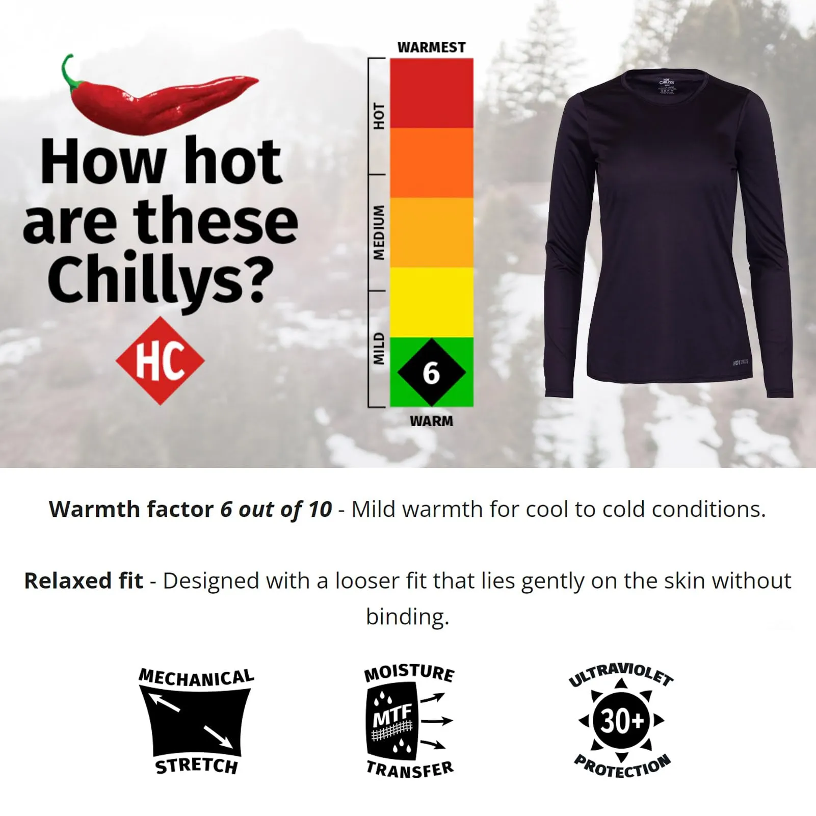 Hot Chillys Wopeach Skins Solid Crew Womens Black Medium