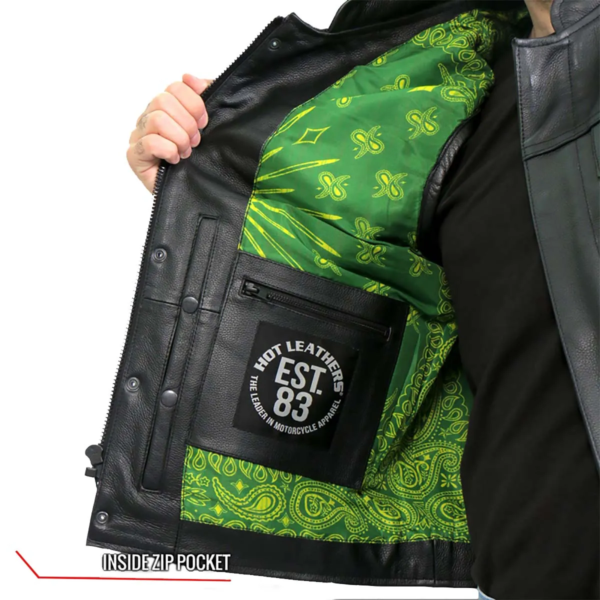 Hot Leathers VSM1050 Men’s Black 'Paisley Green' Conceal and Carry