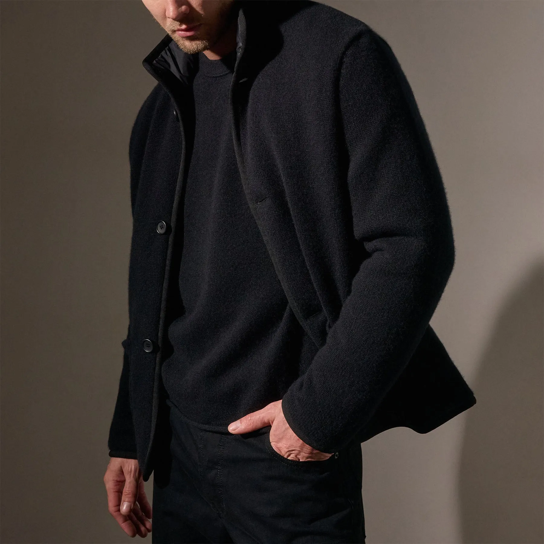 Insulated Cashmere Knit Coat - Black