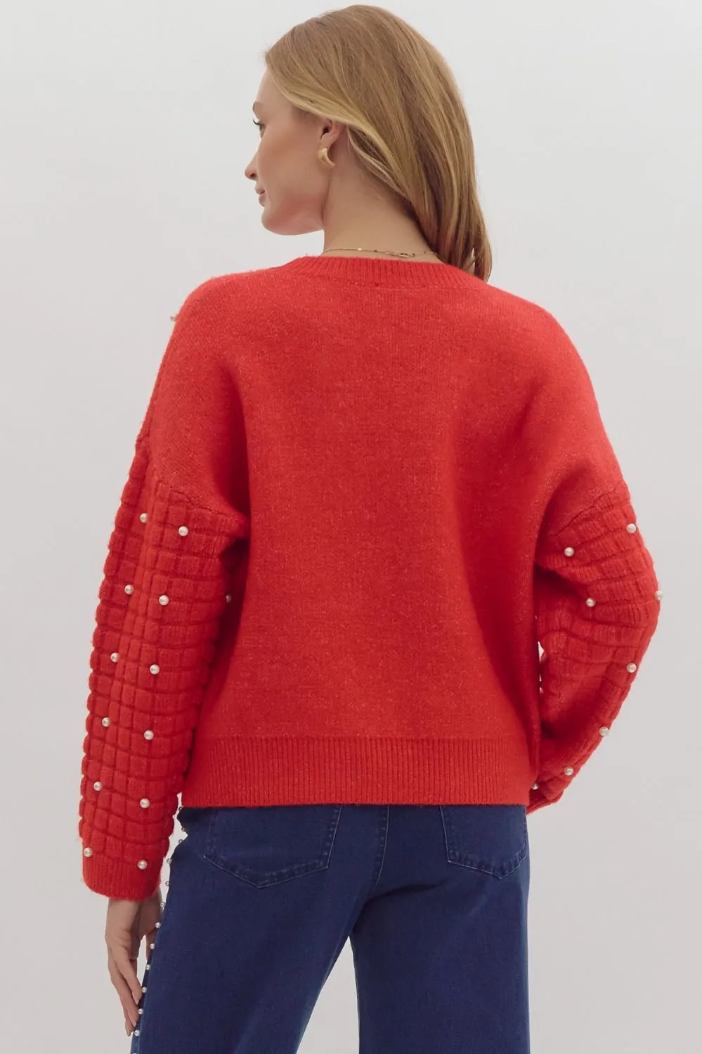 Isla Pearl and Bow Sweater - Red