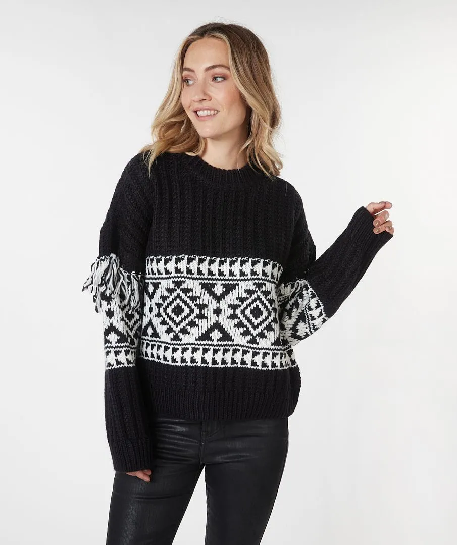 Jacquard Fringe Sweater