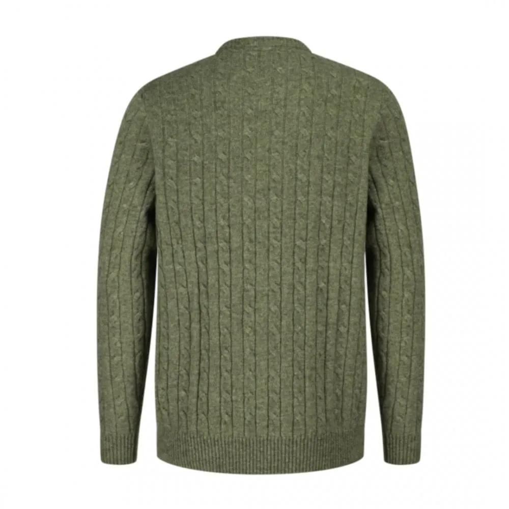 Jedburgh Crew Neck Cable Pullover Thyme by Hoggs of Fife