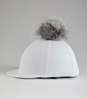 Jersey Hat Silk with Faux Fur Pom Pom White