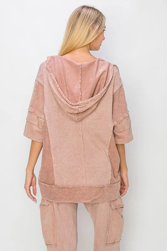 J.Her Short Sleeve Pullover Hooded Top in Sugar Rose