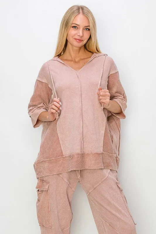 J.Her Short Sleeve Pullover Hooded Top in Sugar Rose