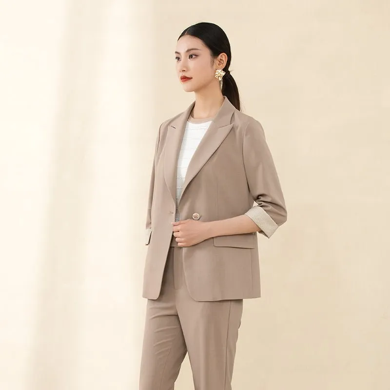 Khaki Midi Sleeve Lapel Suit