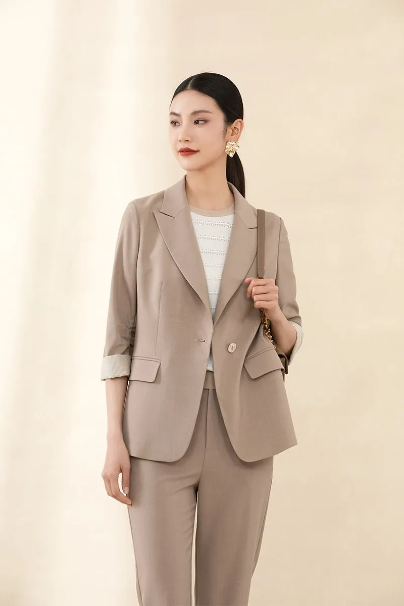 Khaki Midi Sleeve Lapel Suit