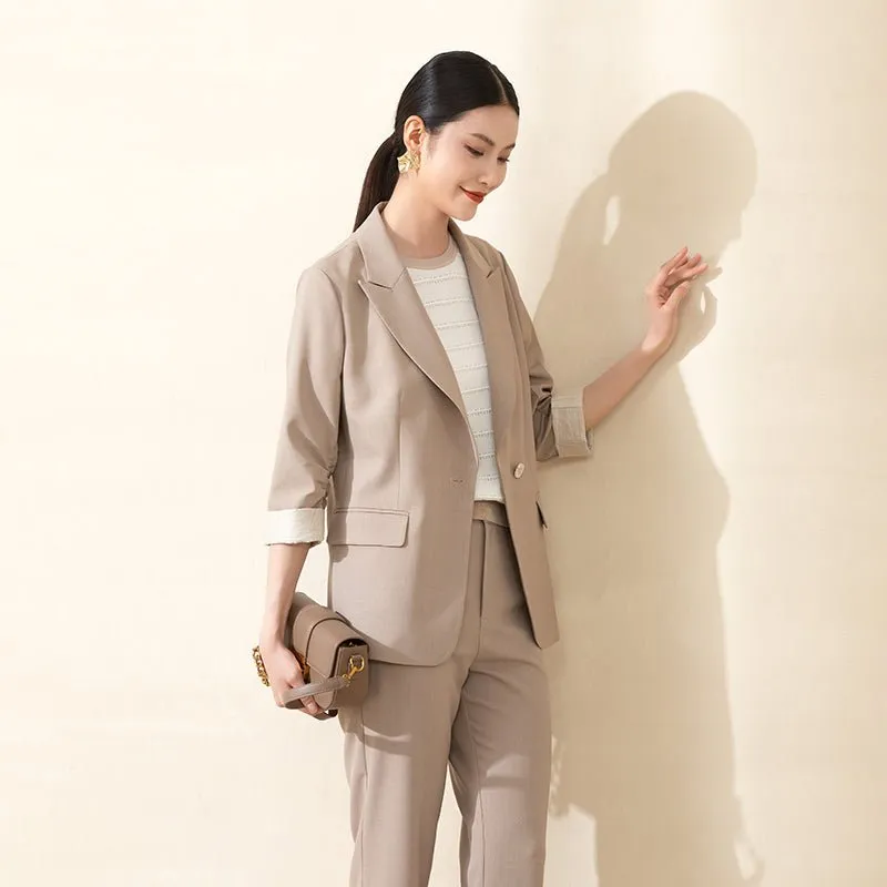 Khaki Midi Sleeve Lapel Suit