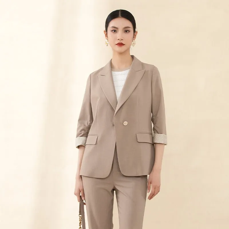 Khaki Midi Sleeve Lapel Suit